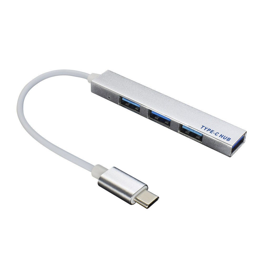 Hub USB-C 4 ports argenté avec son câble