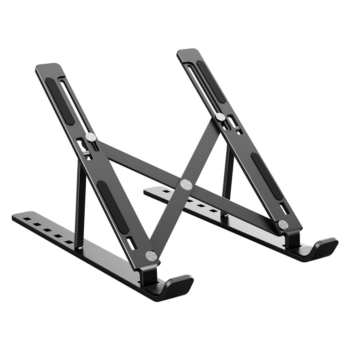 Support d’ordinateur portable en aluminium noir, déplié